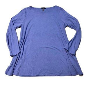 Eileen Fisher Medium Stretch Silk 3/4 Sleeve Scoop Neck Blouse Top Purple